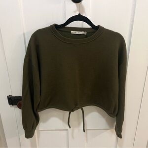 Alice + Olivia Bernetta Drawstring Sweatshirt Wool/Cashmere Blend Olive Green S